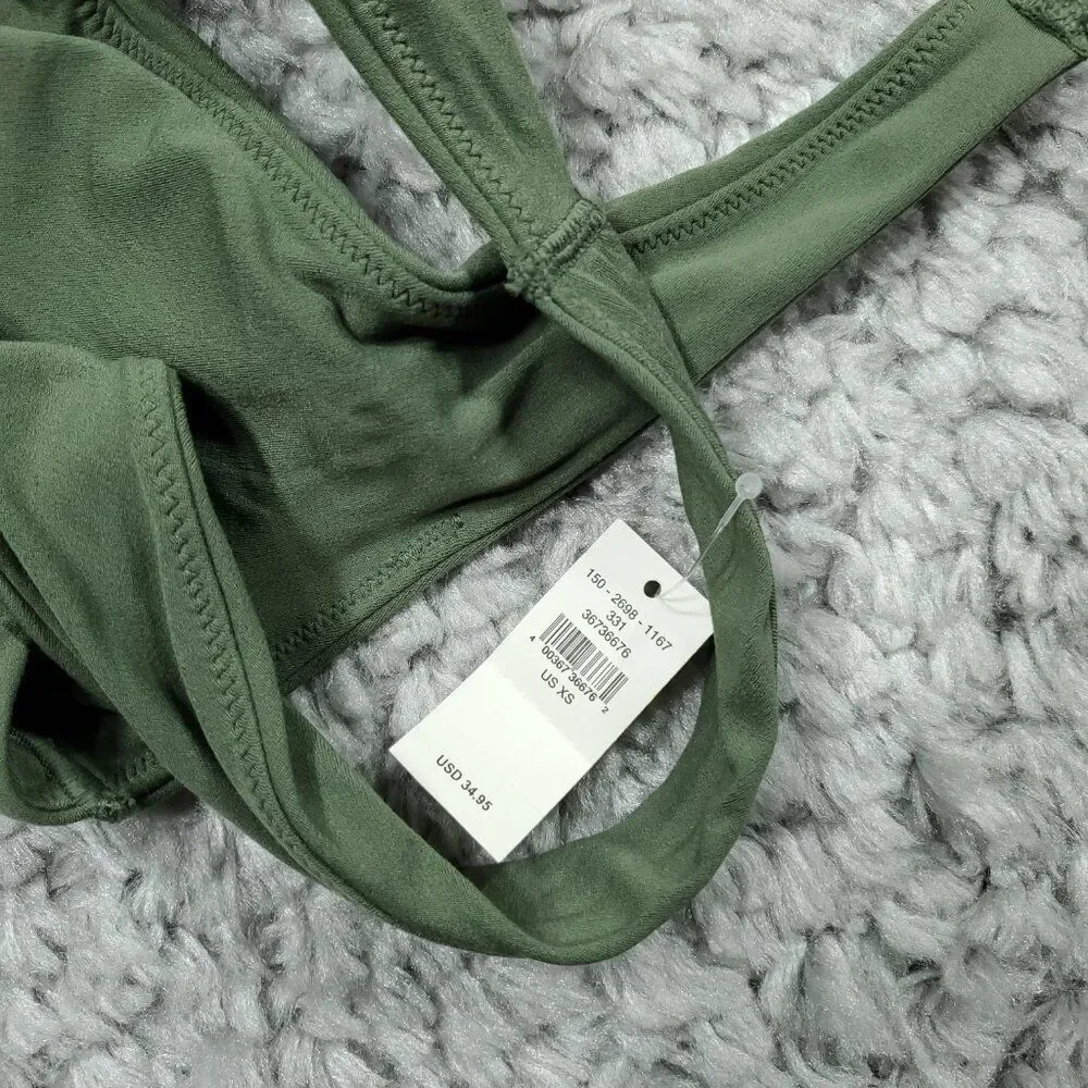 READ Offline By Aerie Real Me Ruched Sports Bra Green Size XS Padded Lined